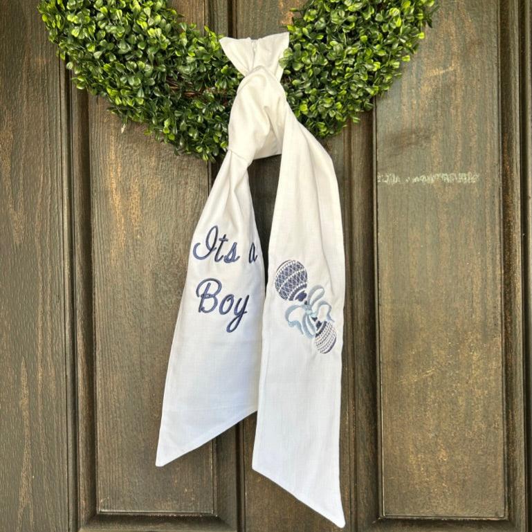 Baby Announcement Wreath Sash with Rattle