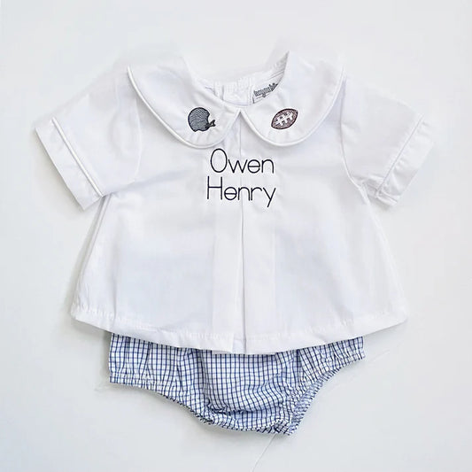 Boy Pleated Peter Pan Collar Diaper Shirt