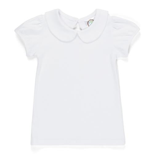 Girls Short Sleeved Peter Pan Collared Shirt with Puff Sleeve